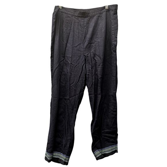 Talbots Pants Womens 14 Linen Blend Navy Blue Embroidered Hem Cropped Fit - Picture 2 of 6
